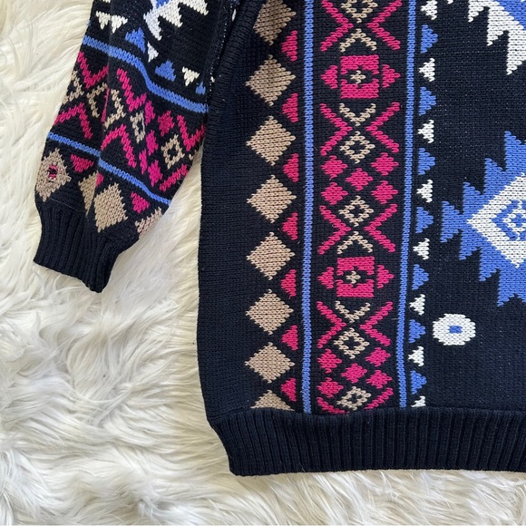 Vintage clifton place knit boho Aztec mock neck sweater - Picture 8 of 11